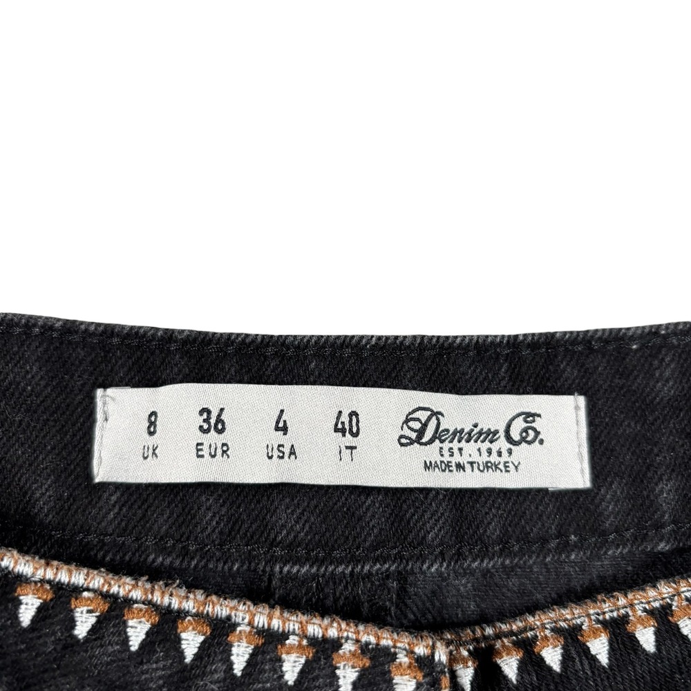 VTG Denim Co Mini Skirt Y2K 4 Black Embroidered Floral Boho Festival Aztec - Picture 5 of 9